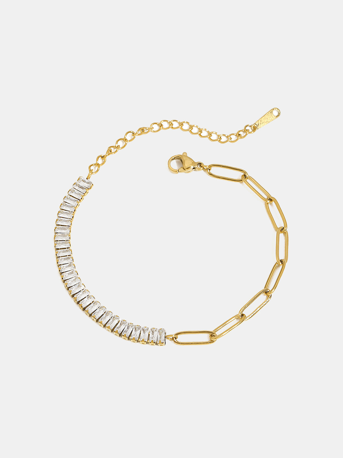 Baguette Crystal Paperclip Chain Bracelet - Elegant Fashion Accessory for Women