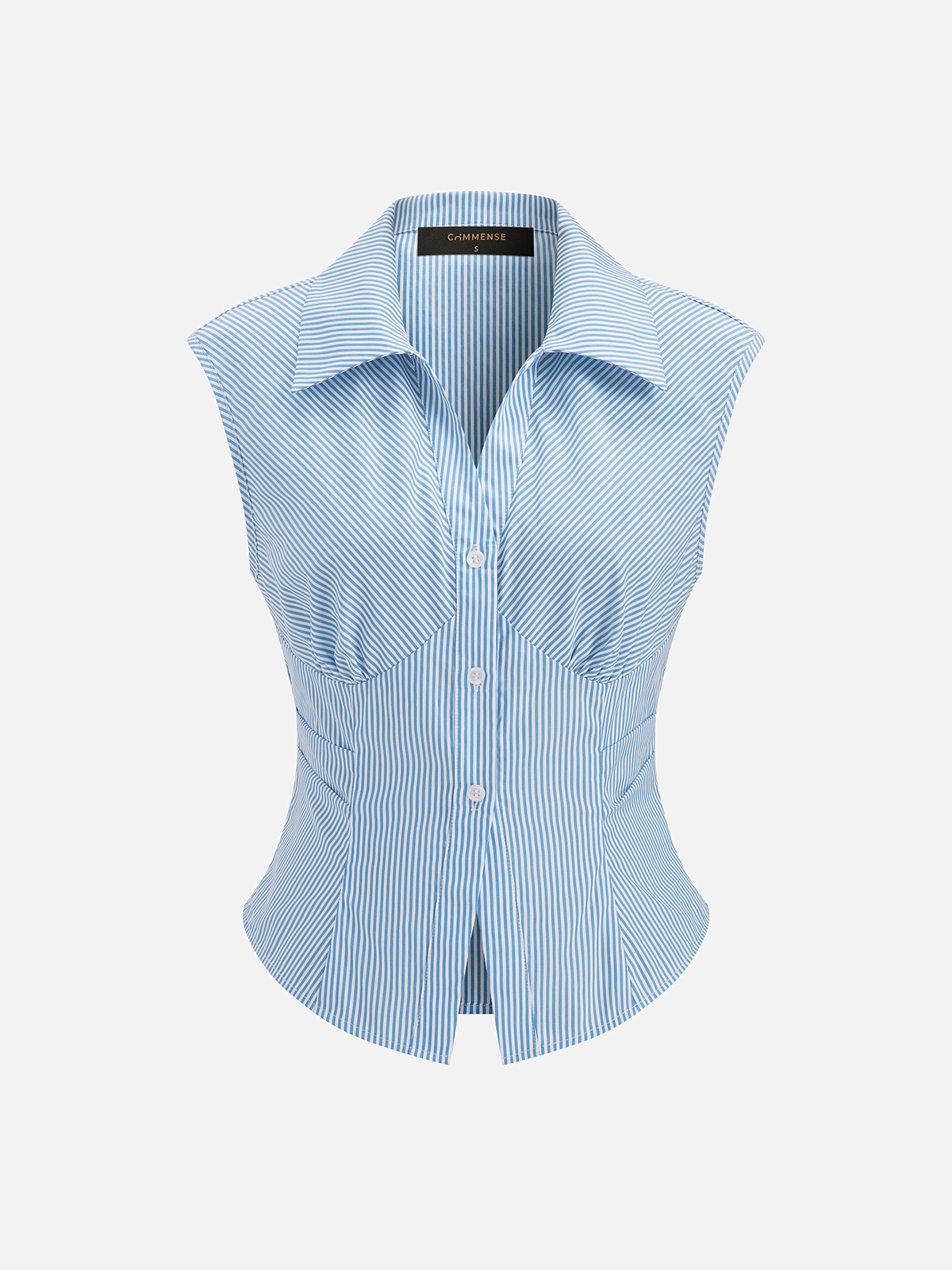 Striped Collared Sleeveless Fitted Shirt for Women, Casual Summer Style