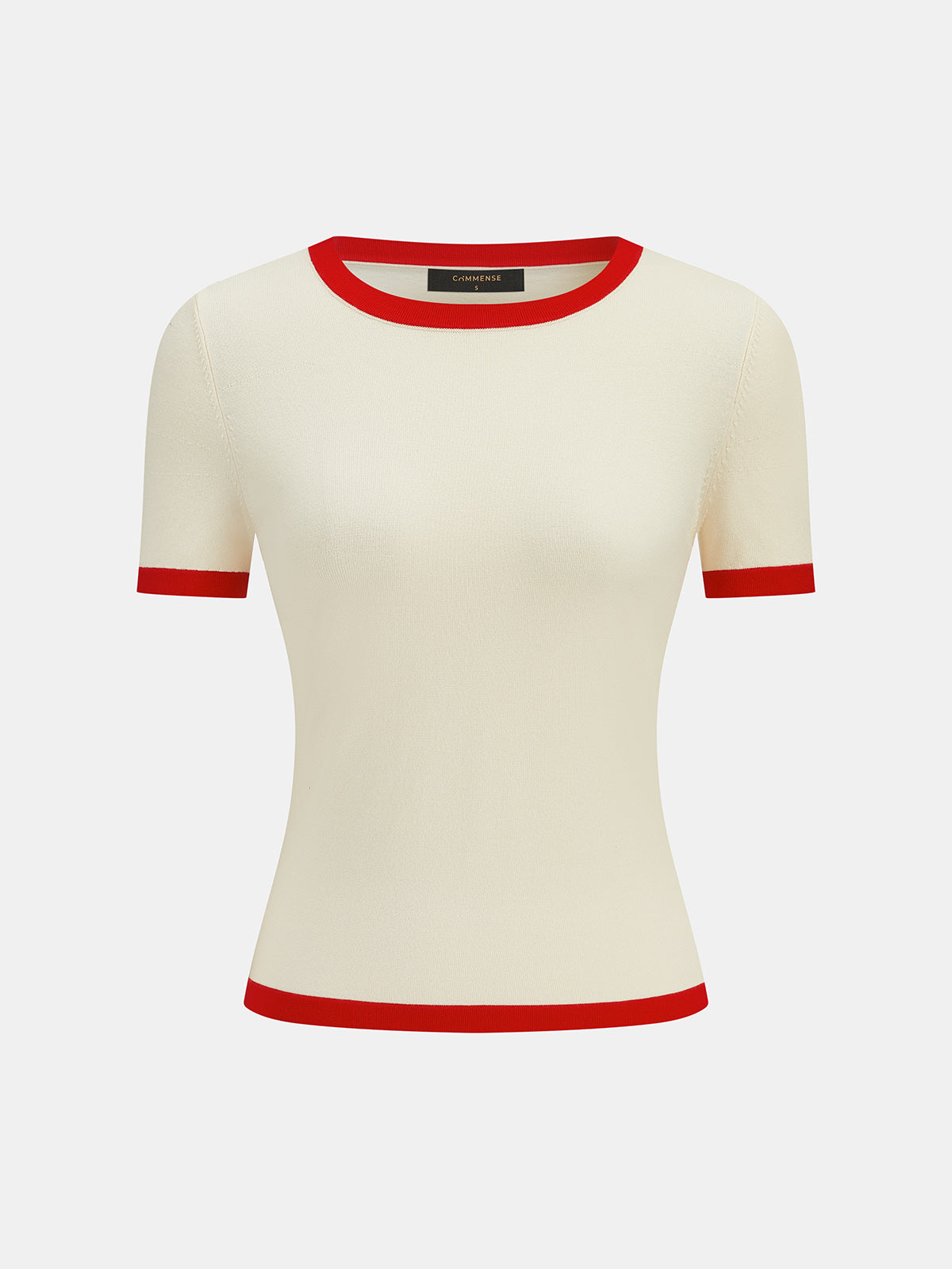 Detachable Sash Contrast Trim Knit Top with Elegant Long Sleeves
