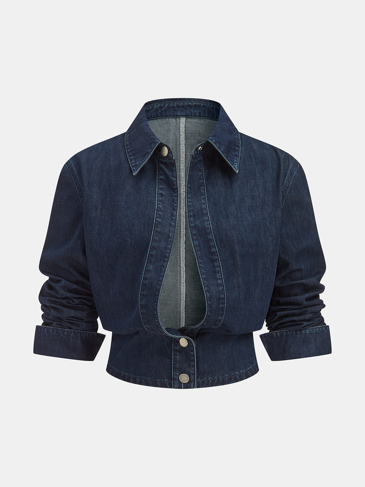Denim Cropped Shirt & Wide Leg Jeans Set - Trendy Casual Outfit for Women