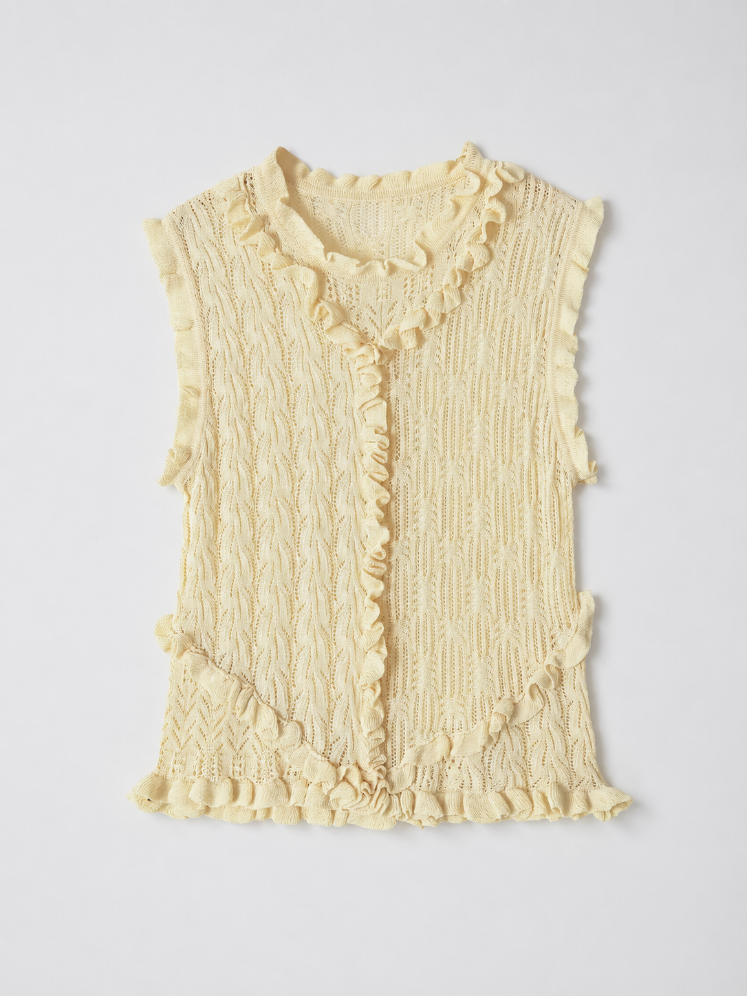 Ruffle Trim Openwork Knit Top for Women Spring Collection