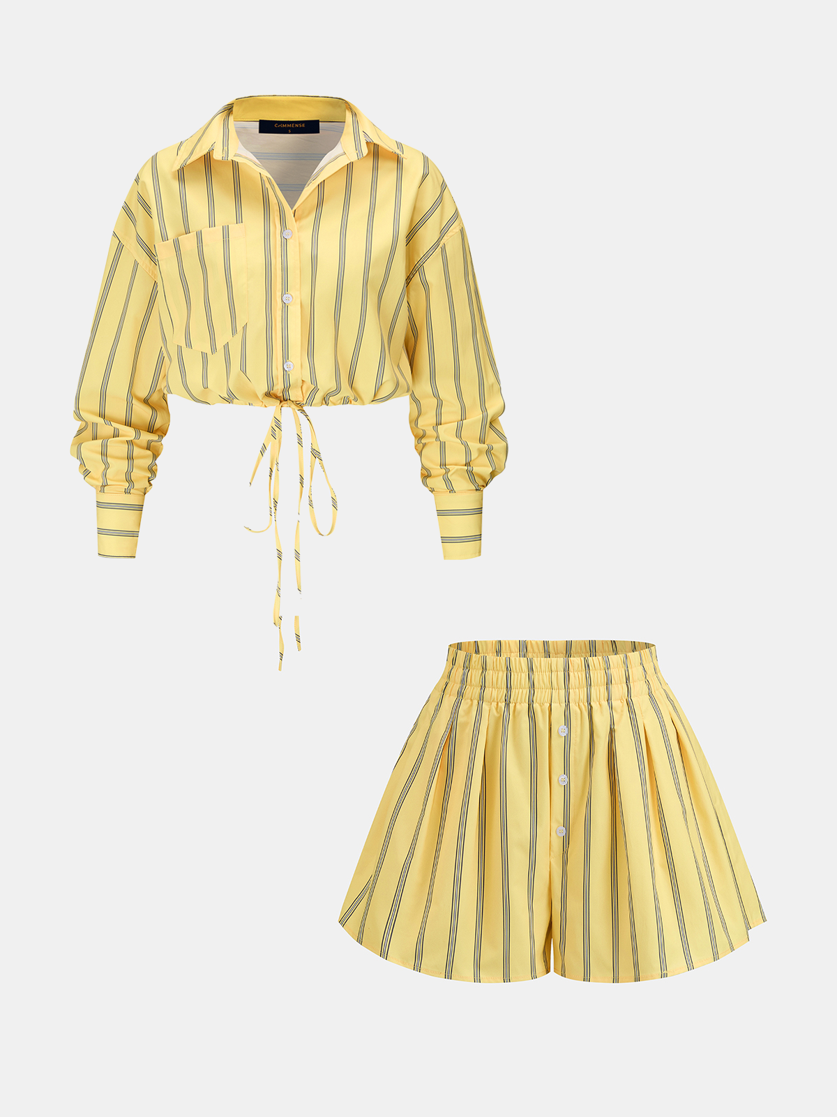 Striped Tie Crop Shirt & Shorts Set, Perfect Casual Summer Outfit