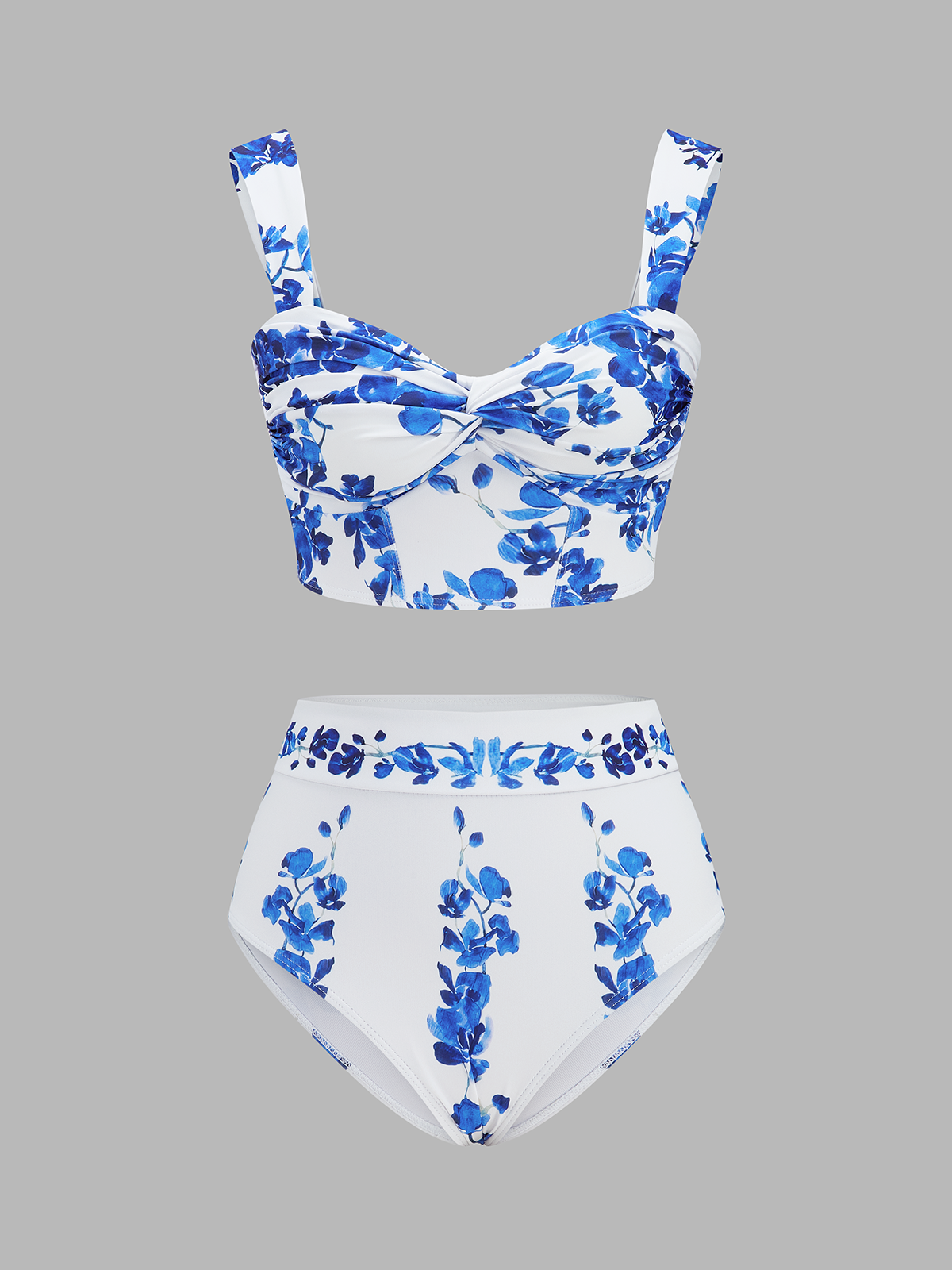 Floral Print Bikini Set with Ruffled Skirt Cover Up for Beachwear