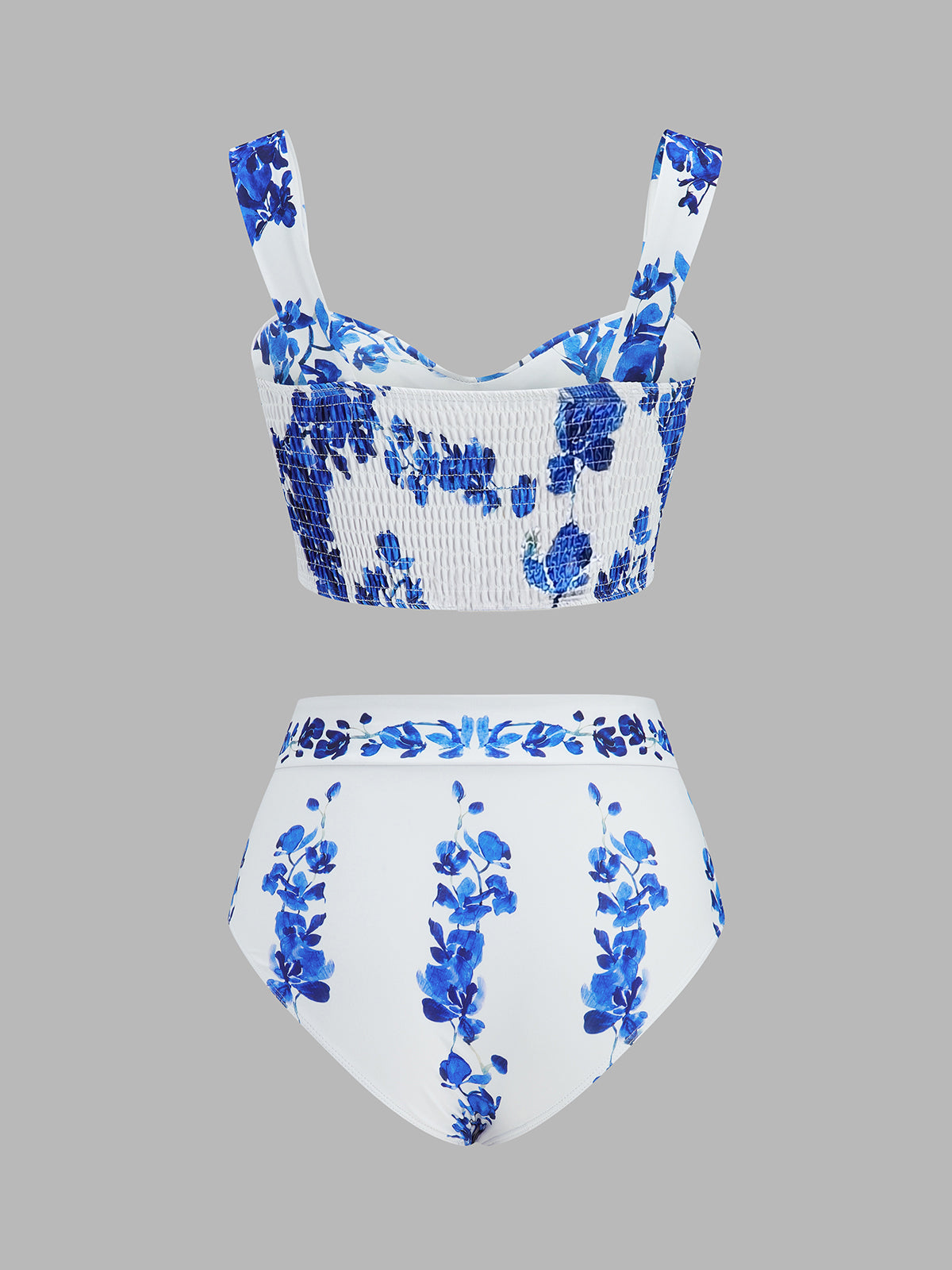 Floral Print Bikini Set with Ruffled Skirt Cover Up for Beachwear