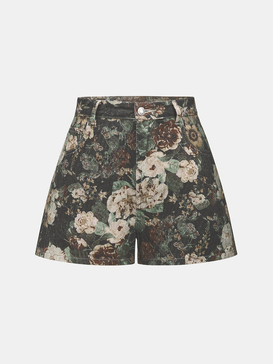Vintage Floral Denim Shorts for Women Casual Summer