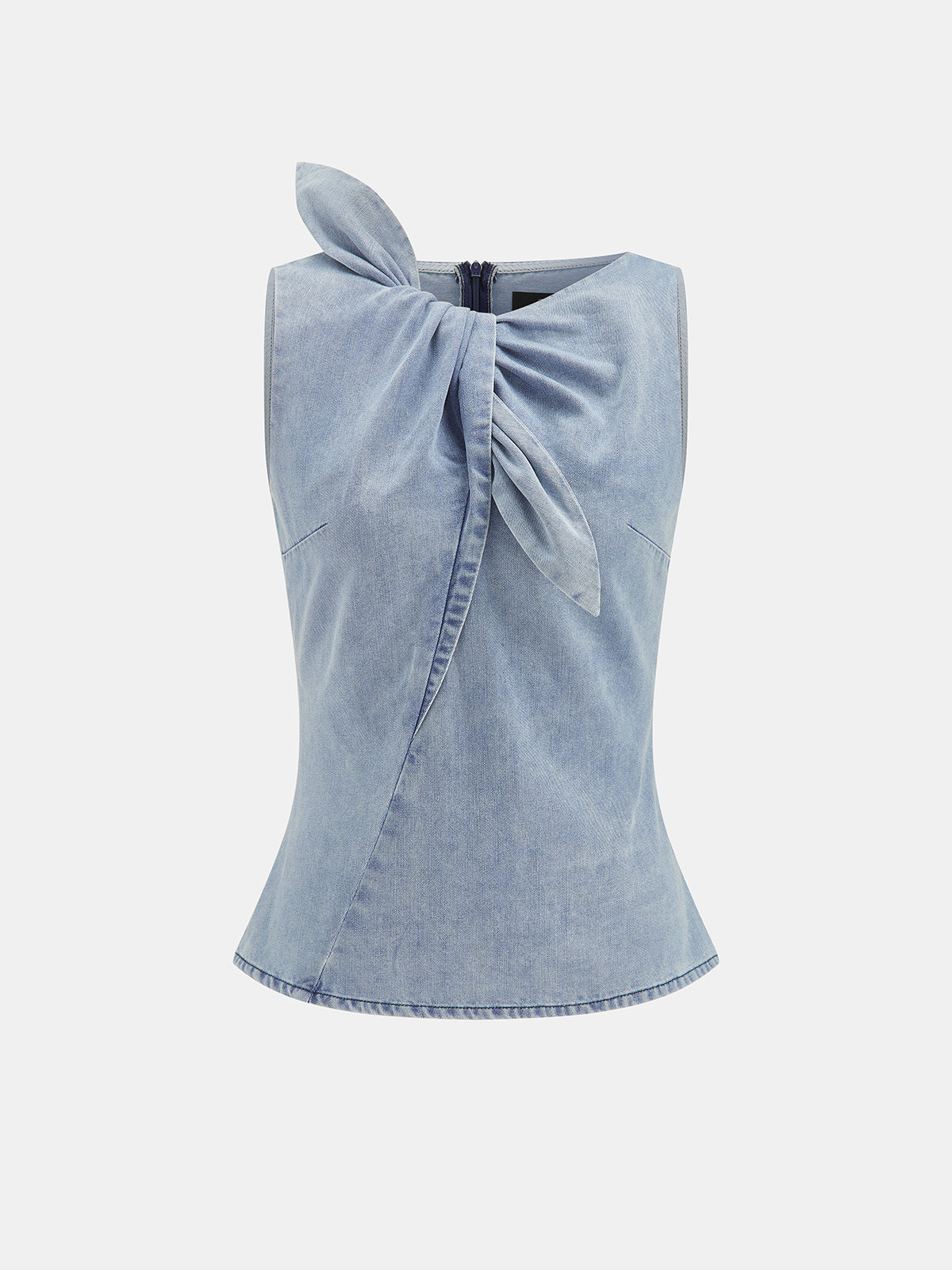 Bow Twist Sleeveless Denim Top for Casual Summer Wear