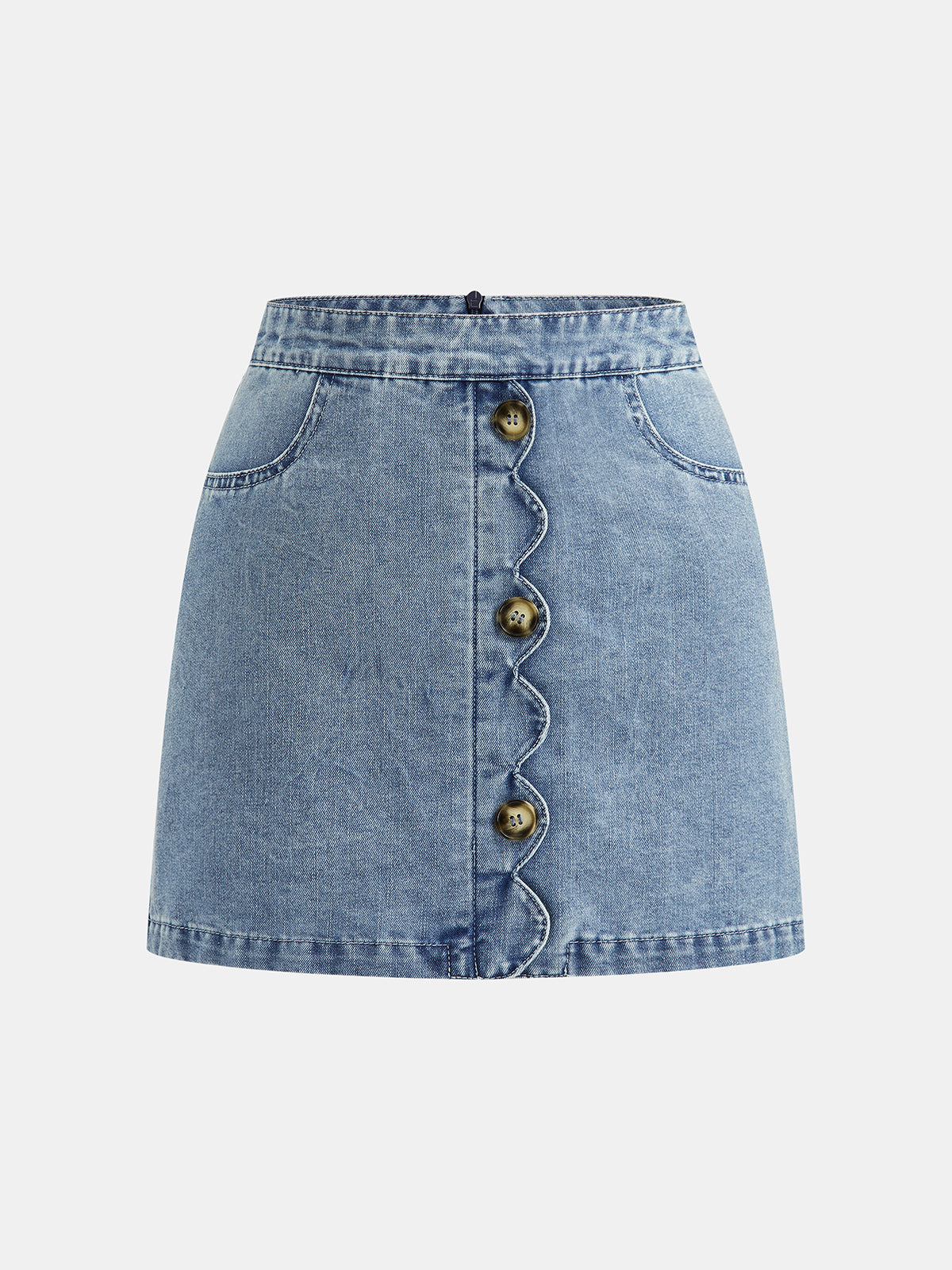 Scallop Edge Denim Two Piece Skirt Set Women's Fashion Outfit
