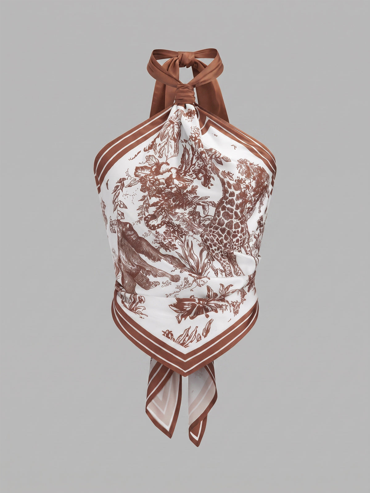 Porcelain Print Scarf Style Halter Blouse Fashionable Women's Summer Top