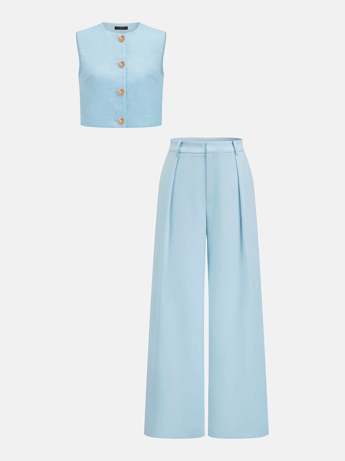 Sleeveless Textured Vest & Pleated Pant Set for Women Casual/Formal Wear
