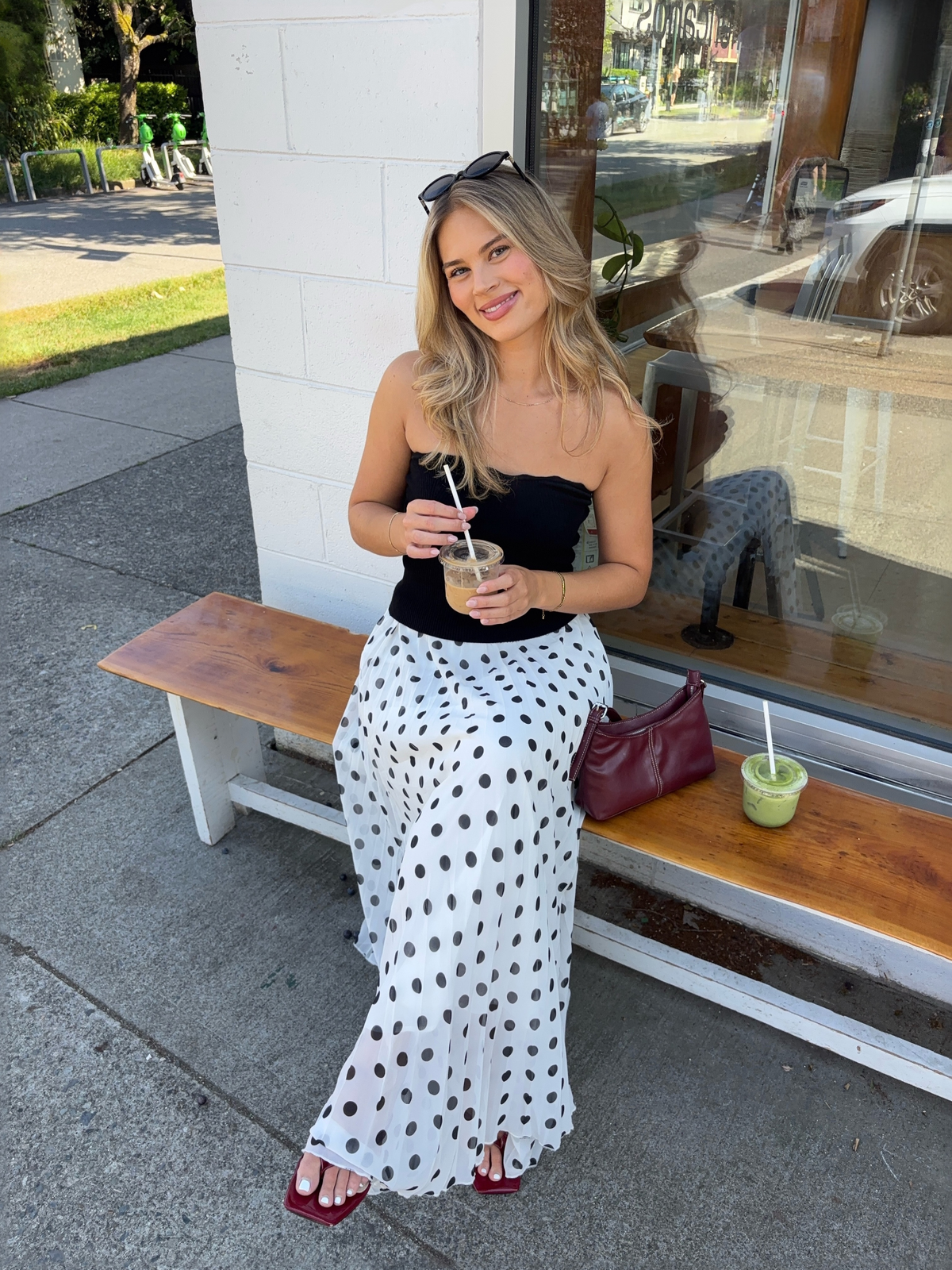 Pleated Polka Dot Maxi Skirt for Women with Elastic Waist