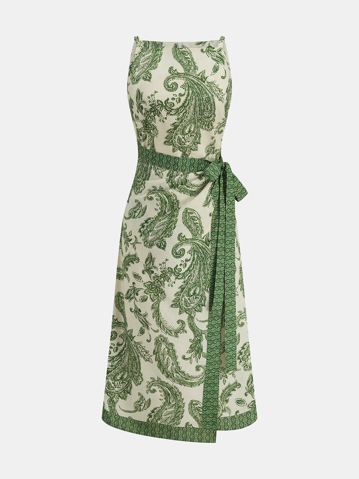 Paisley Wrap Tie Midi Slip Dress with Adjustable Straps
