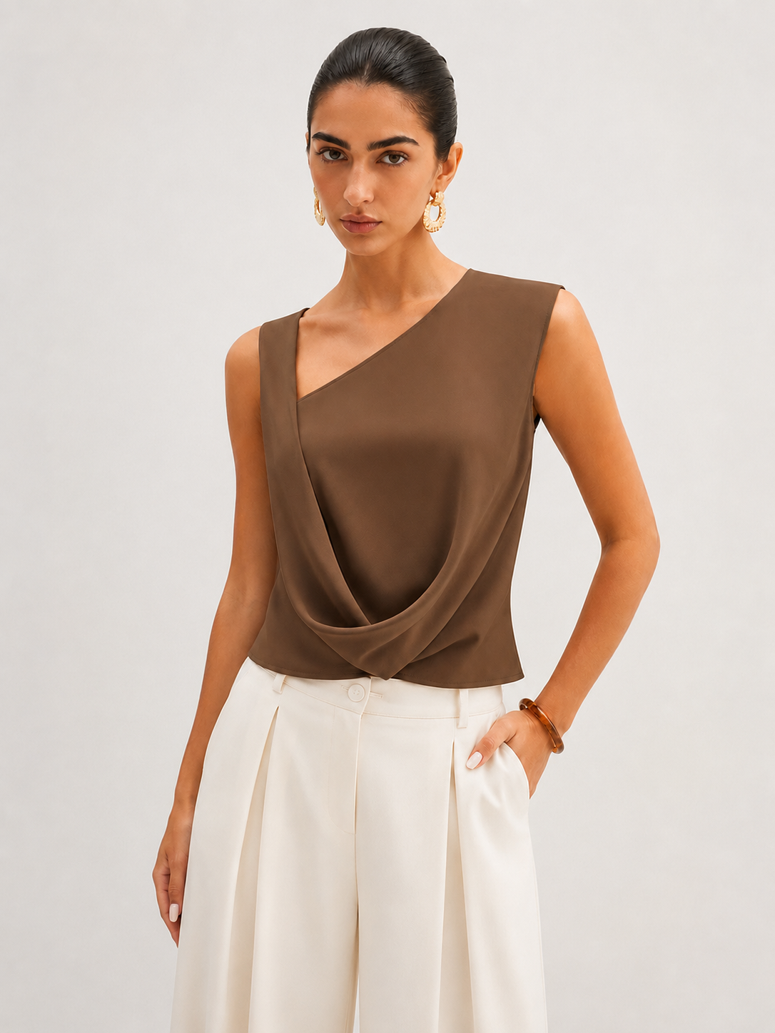 Asymmetrical Draped Twist Tank Top | Women's Flowy Sleeveless Shirt