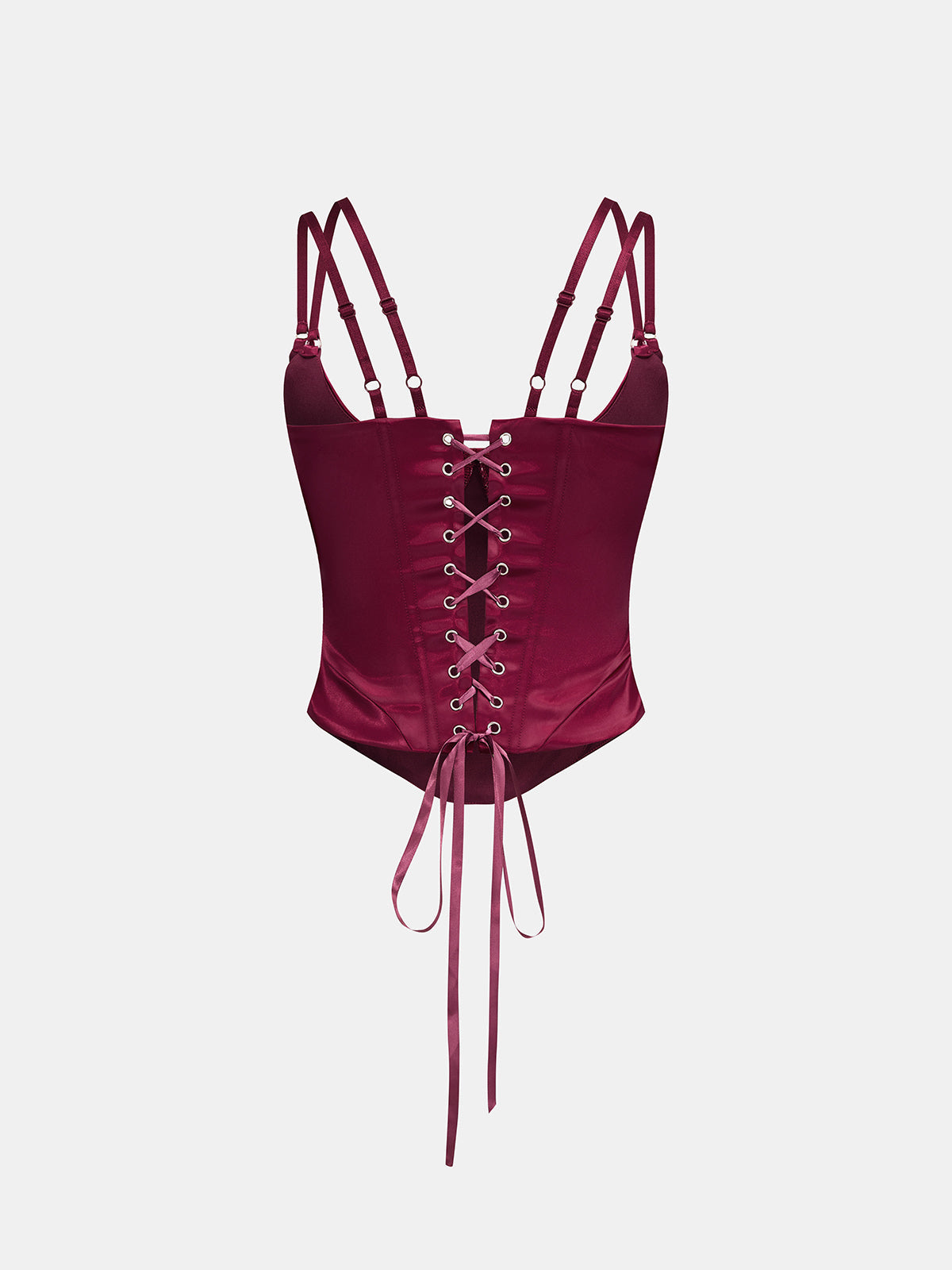 Double Strap Lace Up Satin Bustier with Adjustable Back Closure