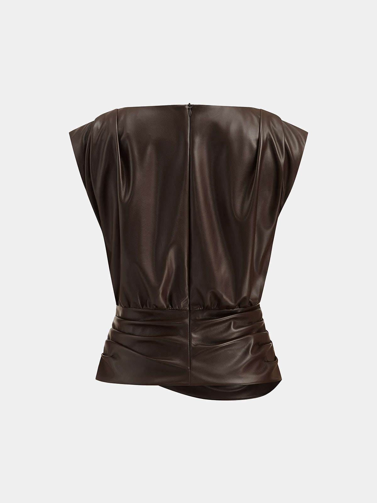 Faux Leather Ruched Waist Top with Elegant Detailing