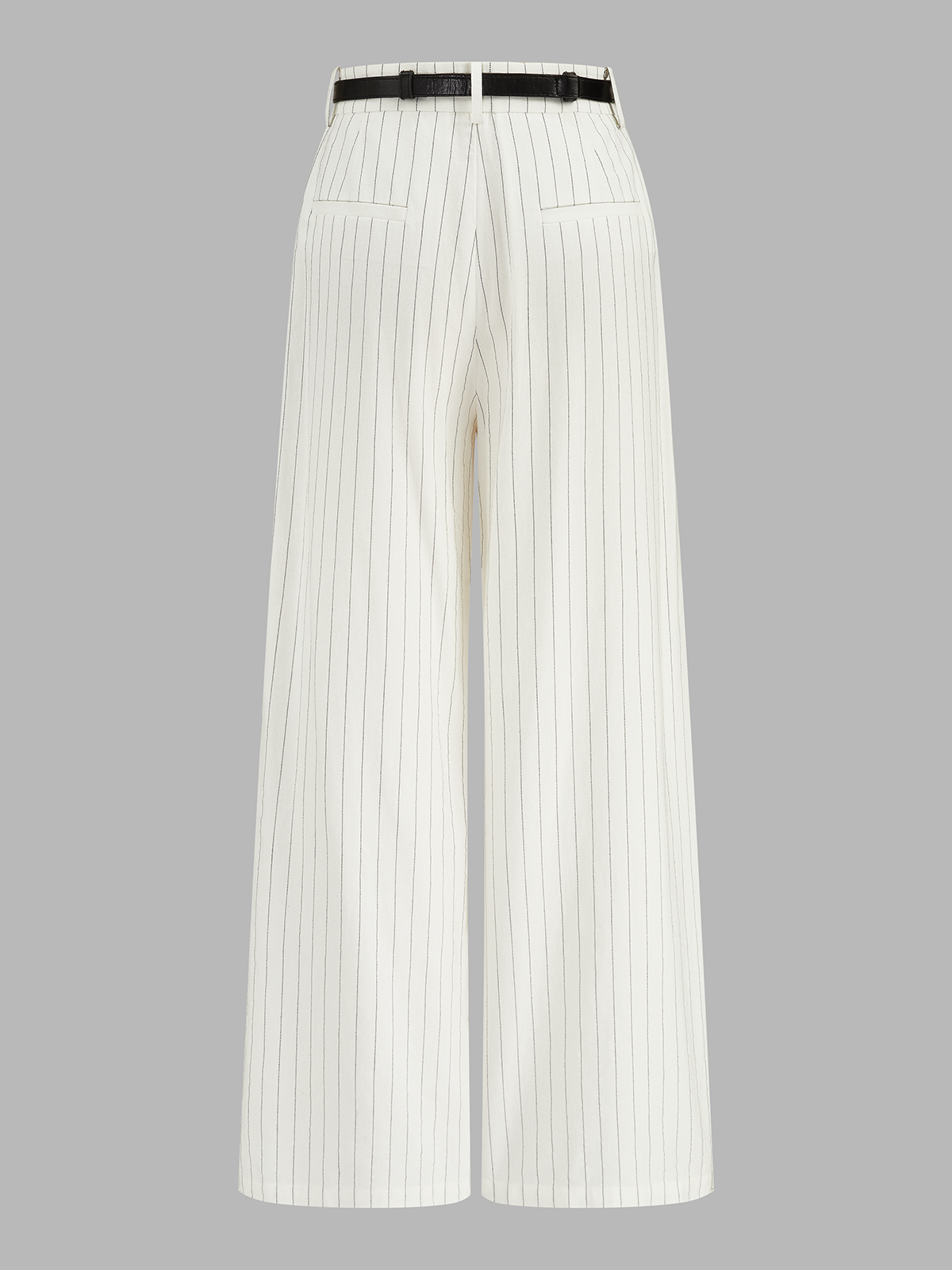 Belted Striped Cotton Linen Wide Leg Pants for Women Comfort Fit