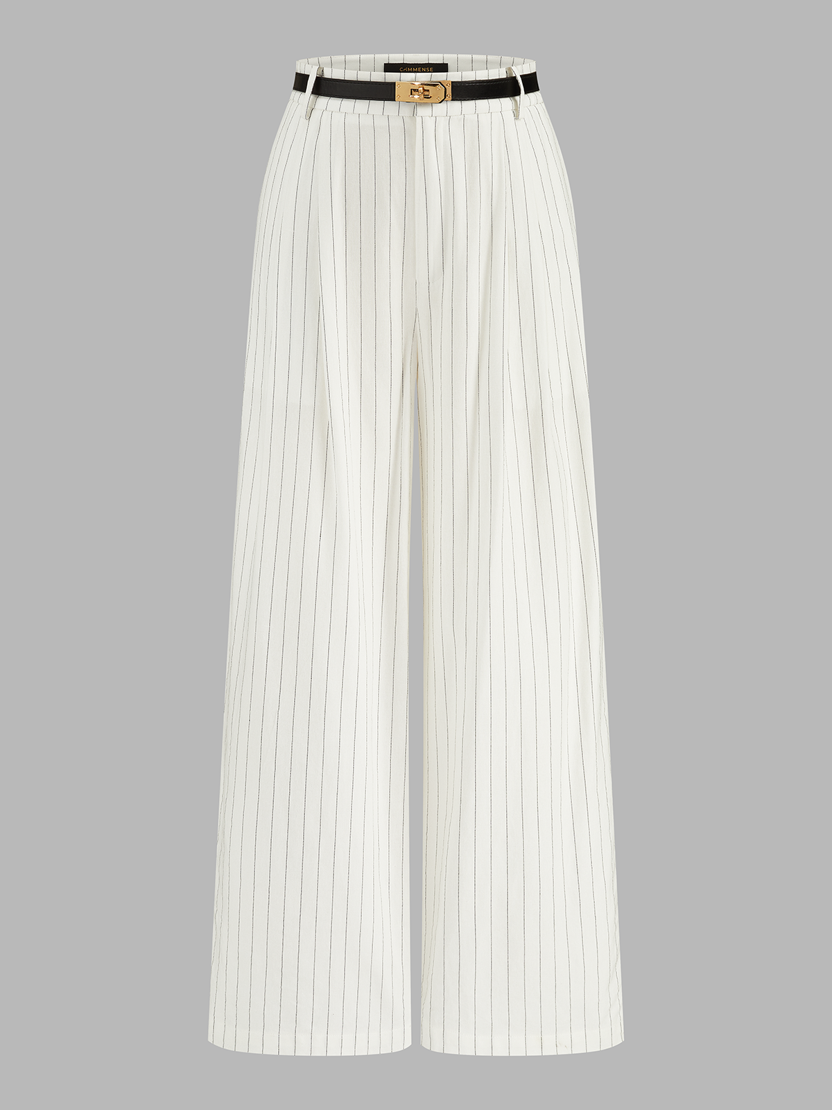 Belted Striped Cotton Linen Wide Leg Pants for Women Comfort Fit