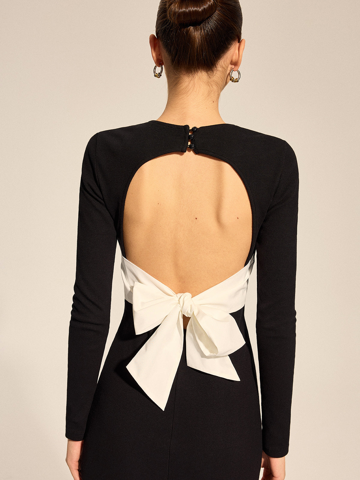 Open Back Bow Slit Long Sleeve Maxi Dress Elegant Evening Gown Wedding