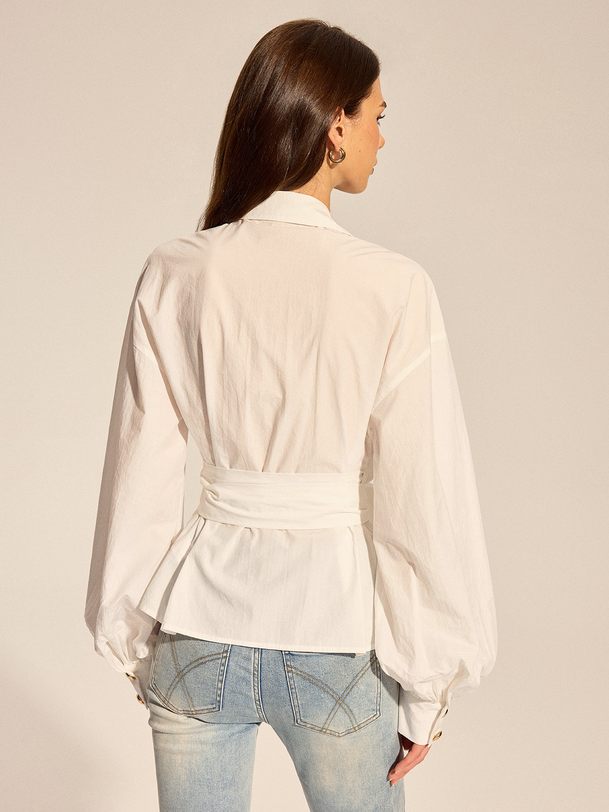 Long Sleeve Wrap Tie Waist Blouse Elegant V-Neck Office Top