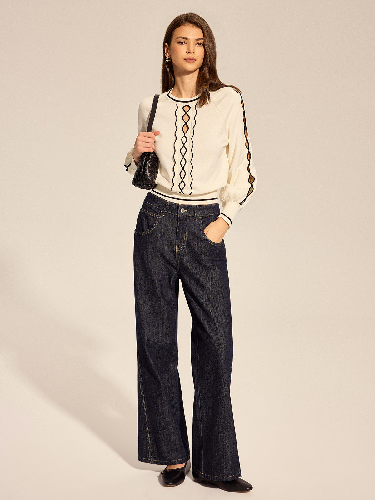 Contrast Trim Hollow Out Raglan Sweater With Modern Stylish Design