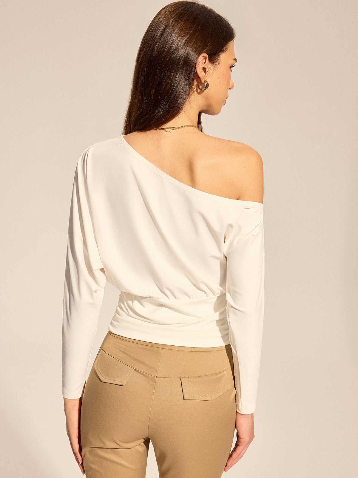 Off Shoulder Ruched Waist Long Sleeve Top Elegant Casual Blouse