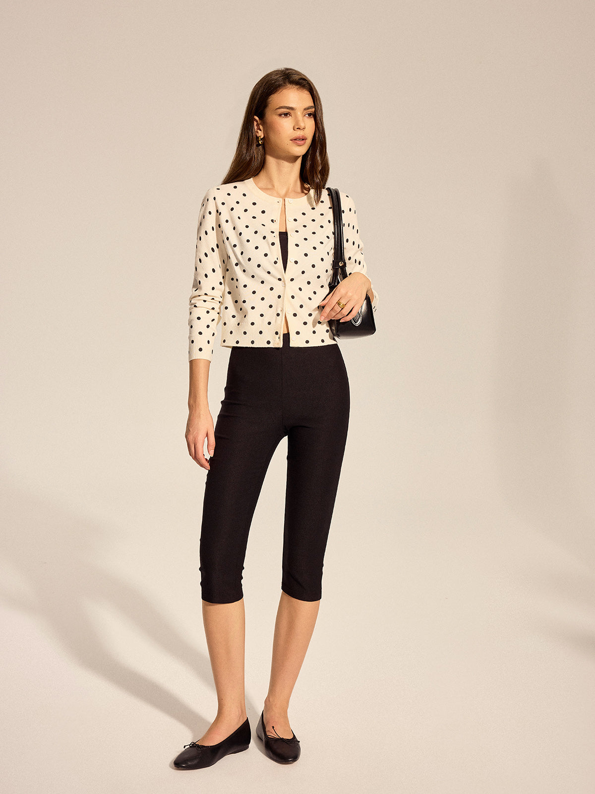 Polka Dot Button-Front Knit Cardigan for Women Lightweight Cozy