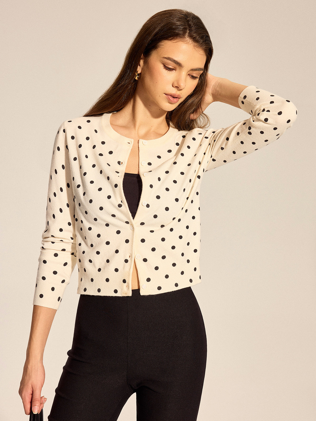 Polka Dot Button-Front Knit Cardigan for Women Lightweight Cozy