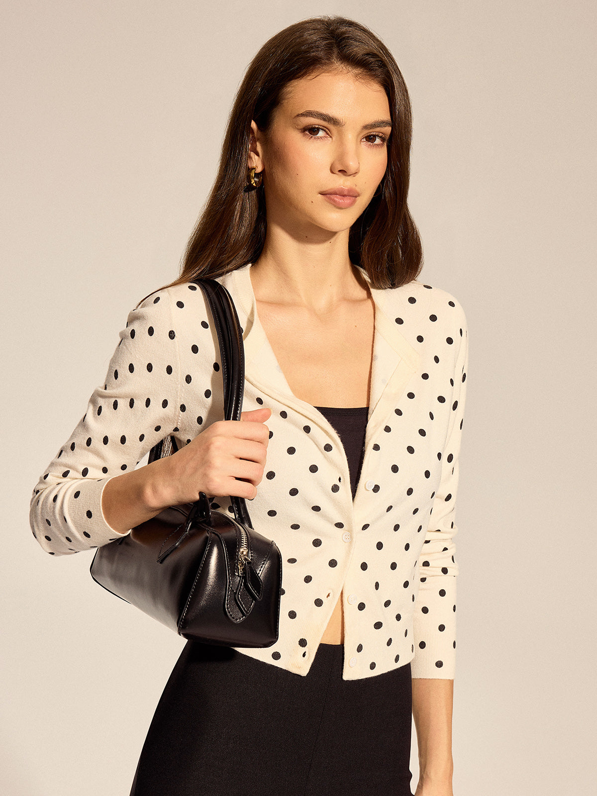 Polka Dot Button-Front Knit Cardigan for Women Lightweight Cozy
