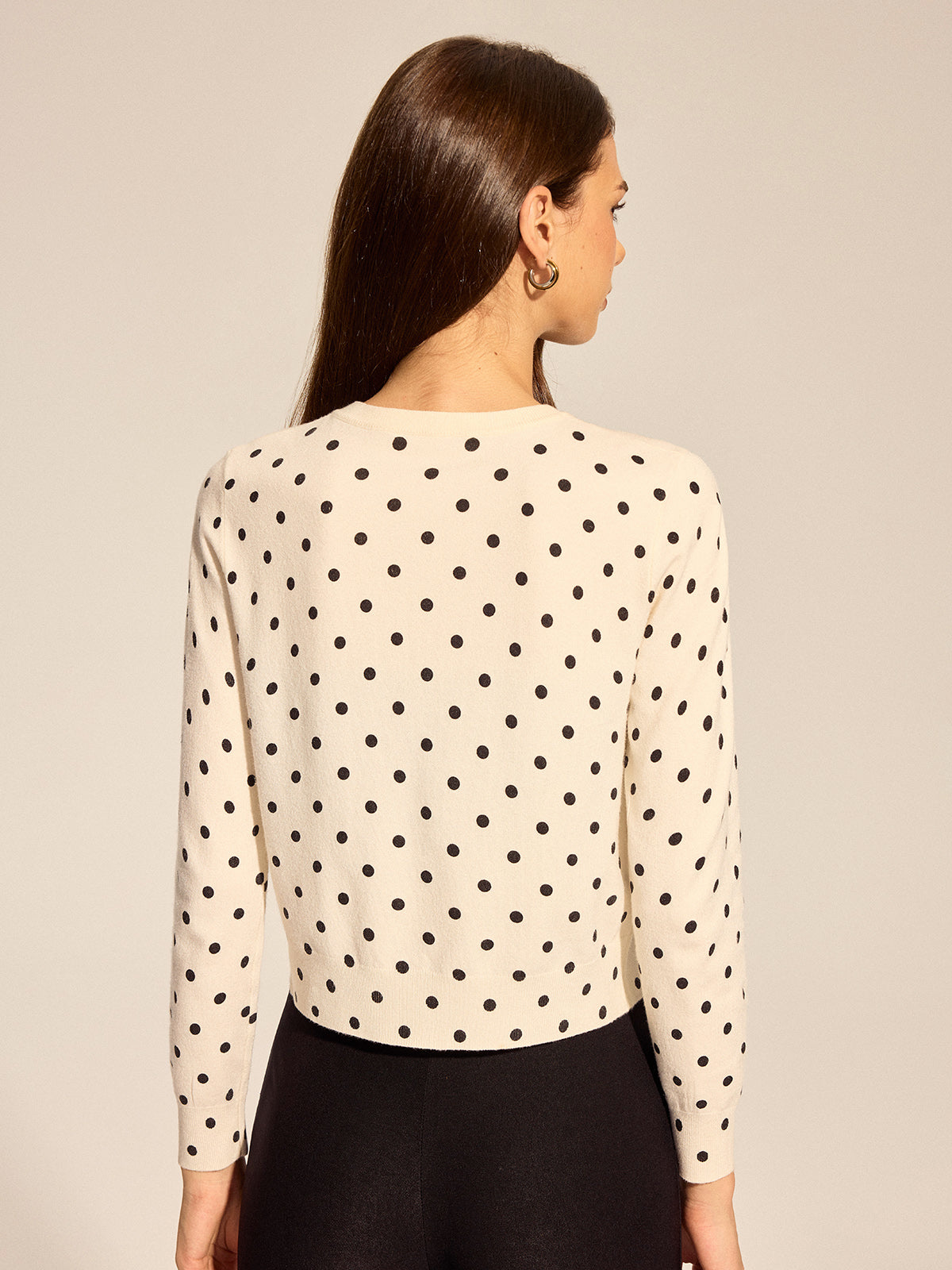 Polka Dot Button-Front Knit Cardigan for Women Lightweight Cozy