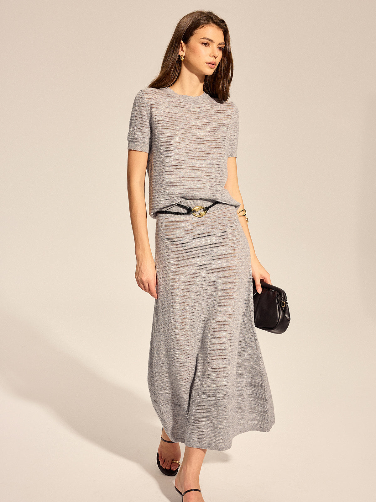 Wool Blend Hollow Two Piece Skirt Set Casual Elegant Outfit