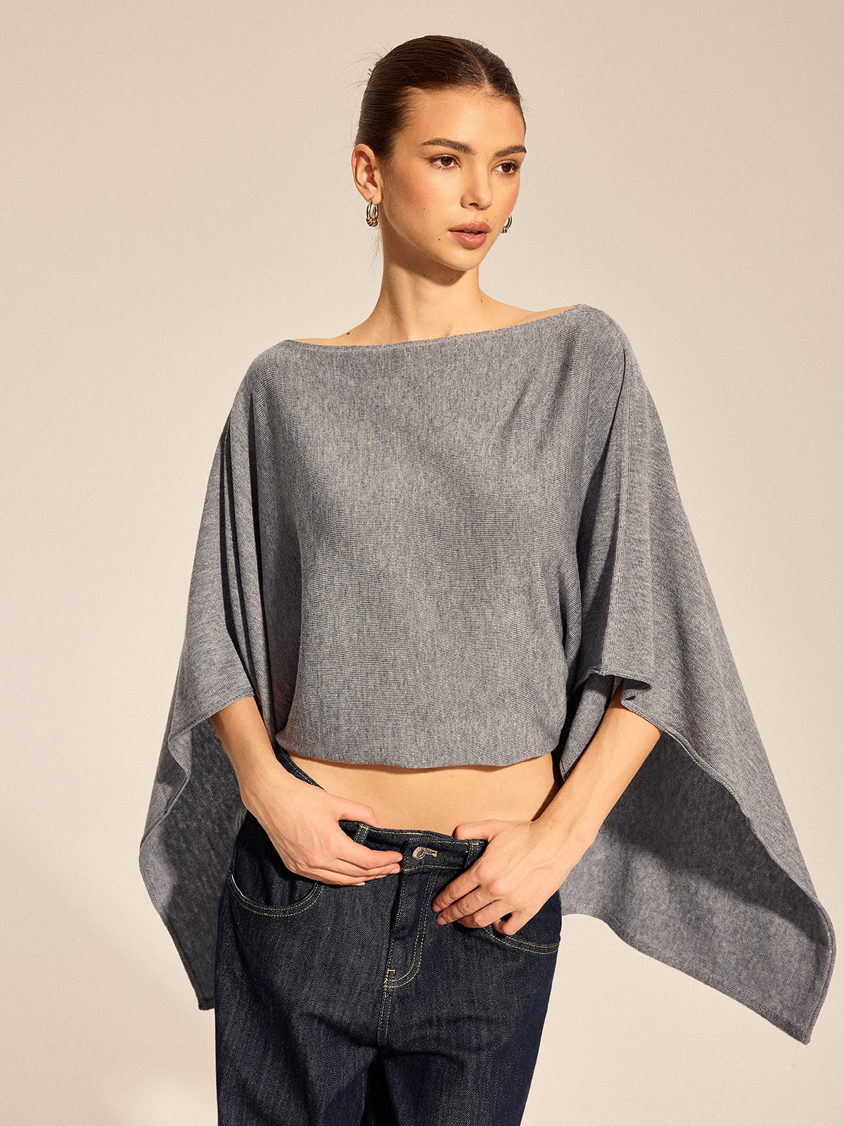 Irregular Cape Style Flowy Knit Top for Women Casual Wear