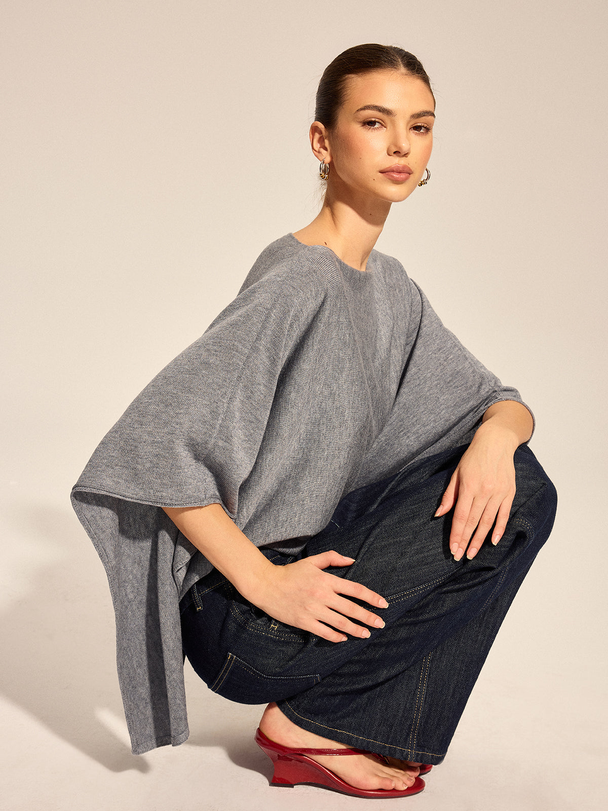 Irregular Cape Style Flowy Knit Top for Women Casual Wear