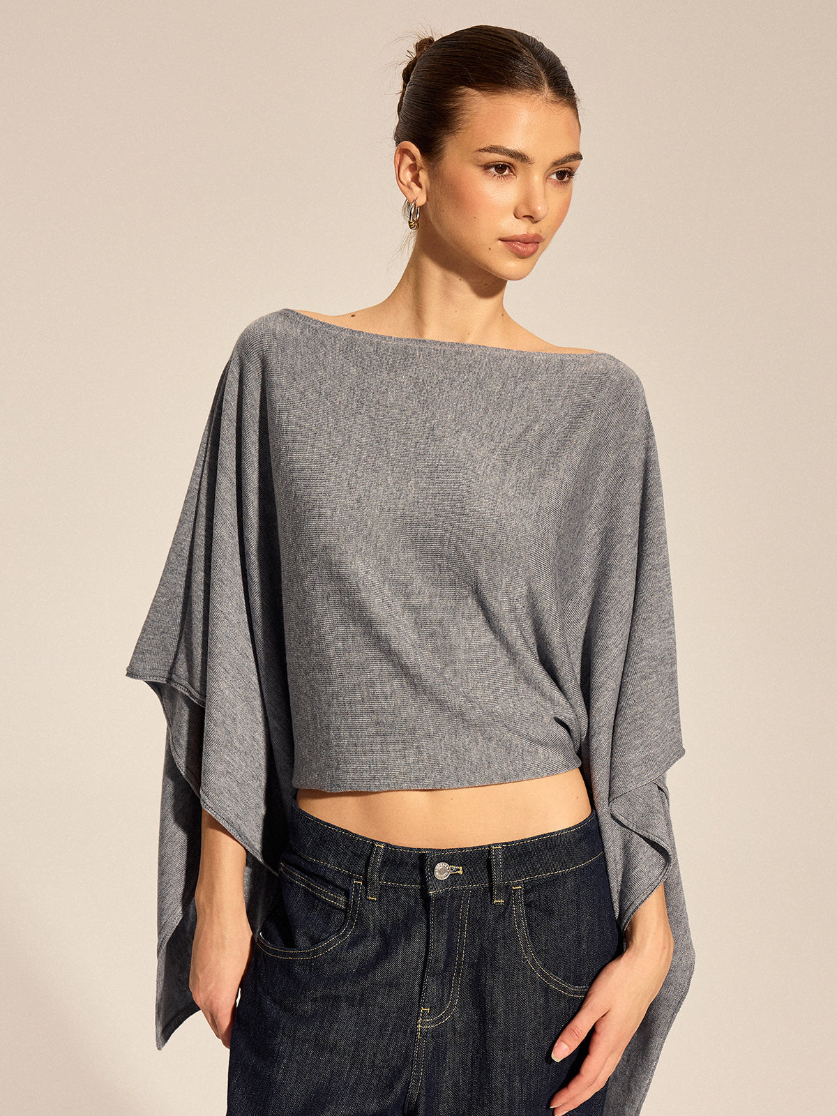 Irregular Cape Style Flowy Knit Top for Women Casual Wear