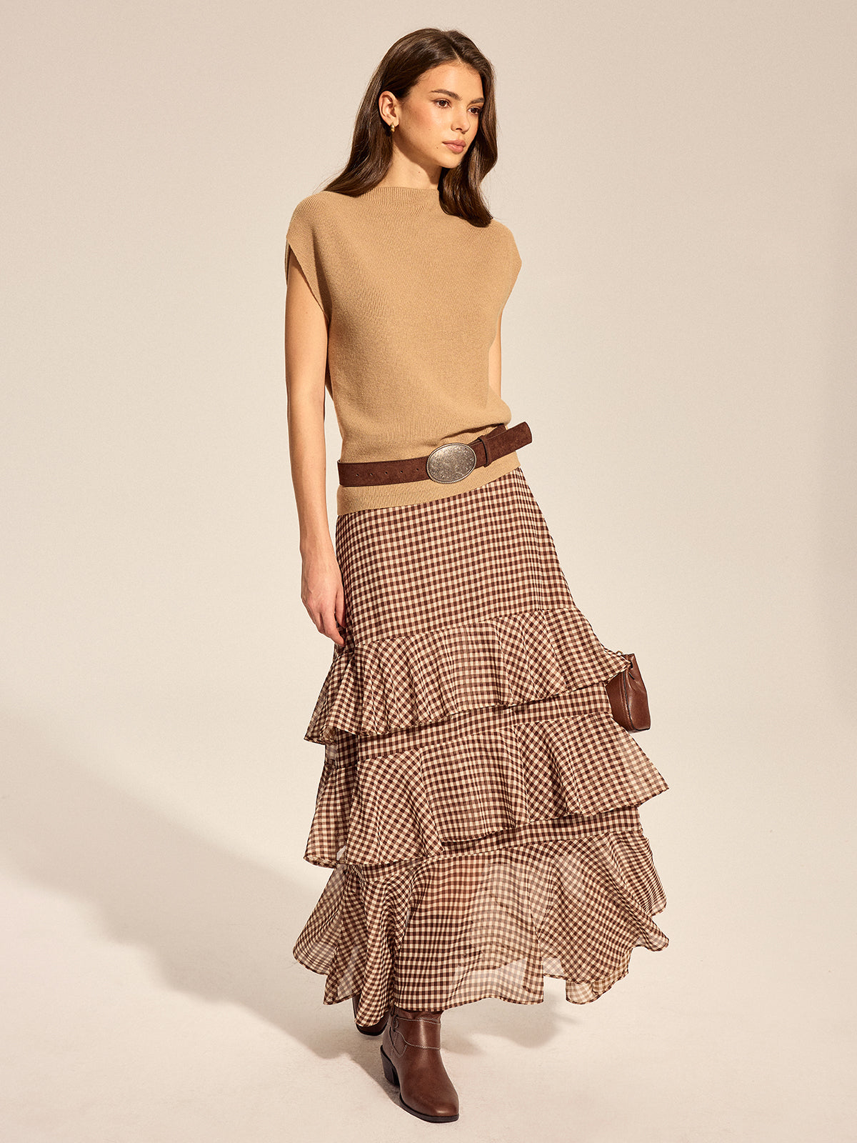 Gingham Tiered Maxi Skirt Women's Lightweight Summer Style