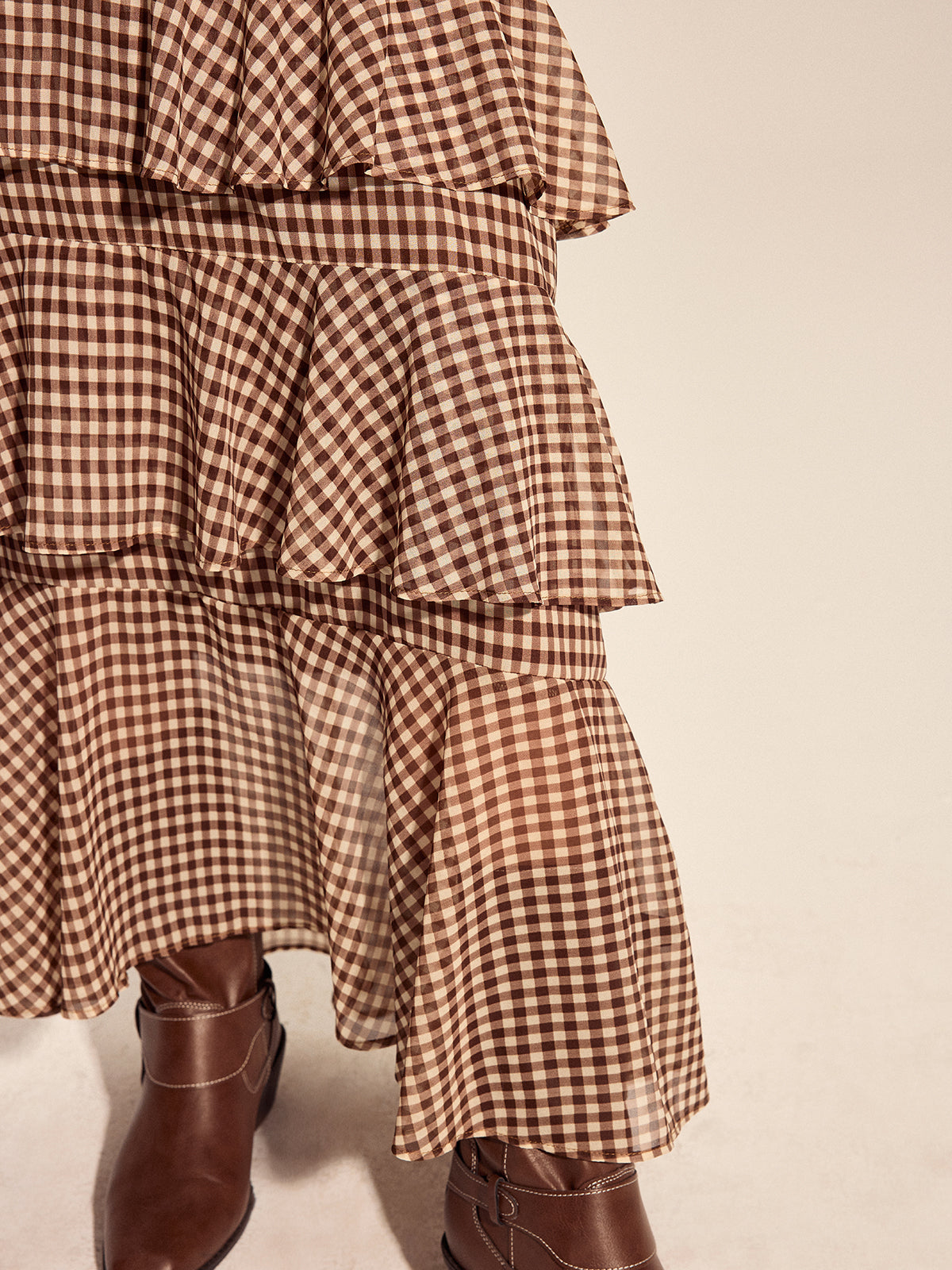 Gingham Tiered Maxi Skirt Women's Lightweight Summer Style