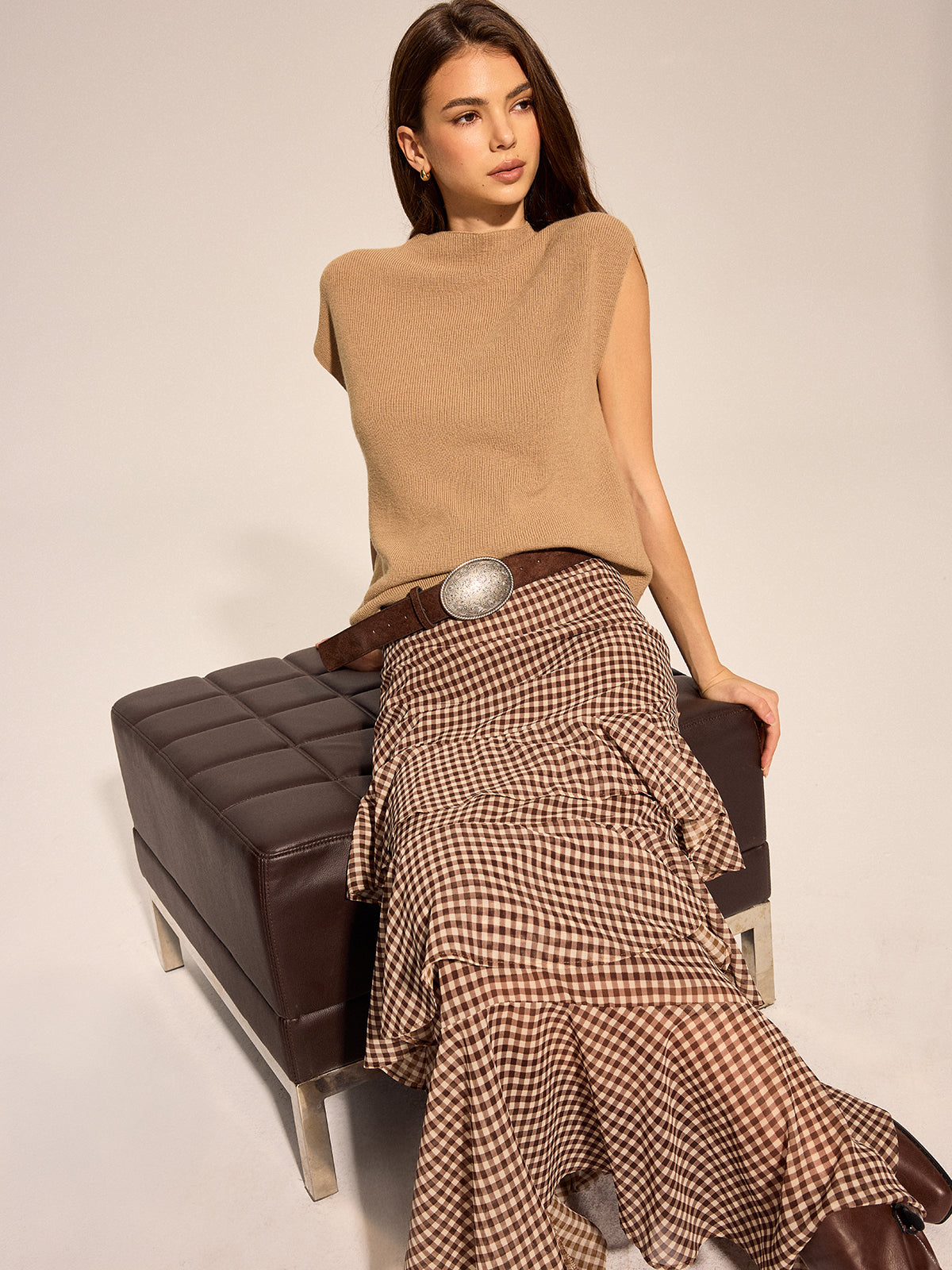 Gingham Tiered Maxi Skirt Women's Lightweight Summer Style