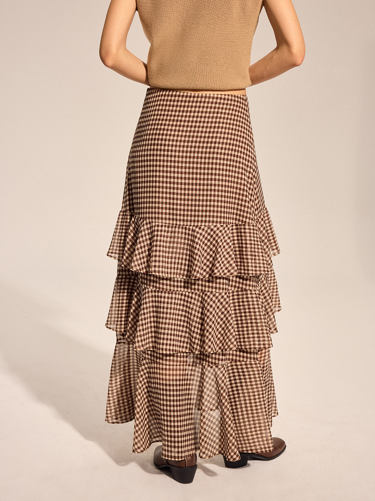 Gingham Tiered Maxi Skirt Women's Lightweight Summer Style