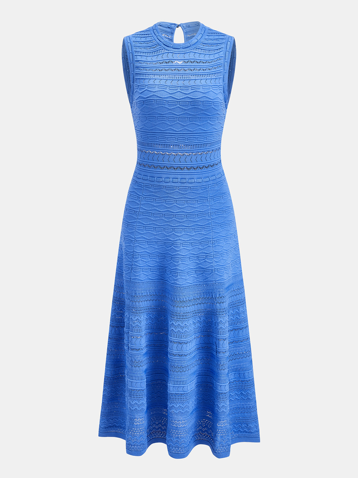 Hollow Textured Knit Sleeveless Maxi Dress with Side Slits and Belt