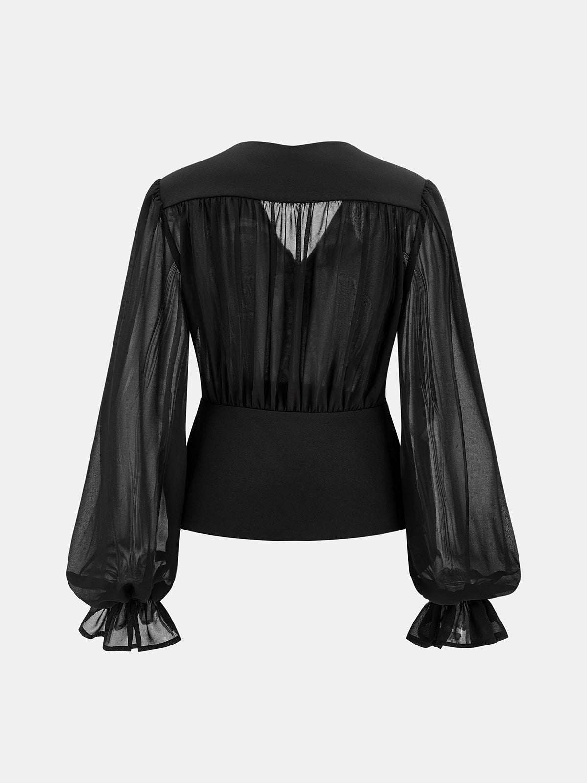 Sheer Puff Sleeve V-Neck Blouse for Women Elegant Casual Tops