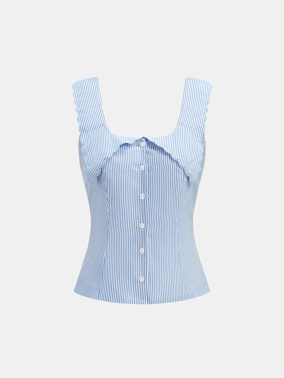 Scalloped Edge Striped Fold Over Tank Top with Adjustable Straps