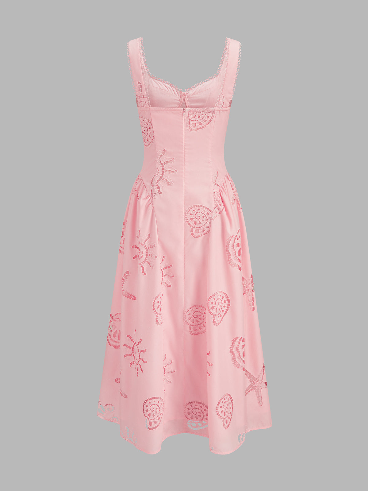 Ocean Cutwork Flared Midi Dress with Elegant Lace Detailing