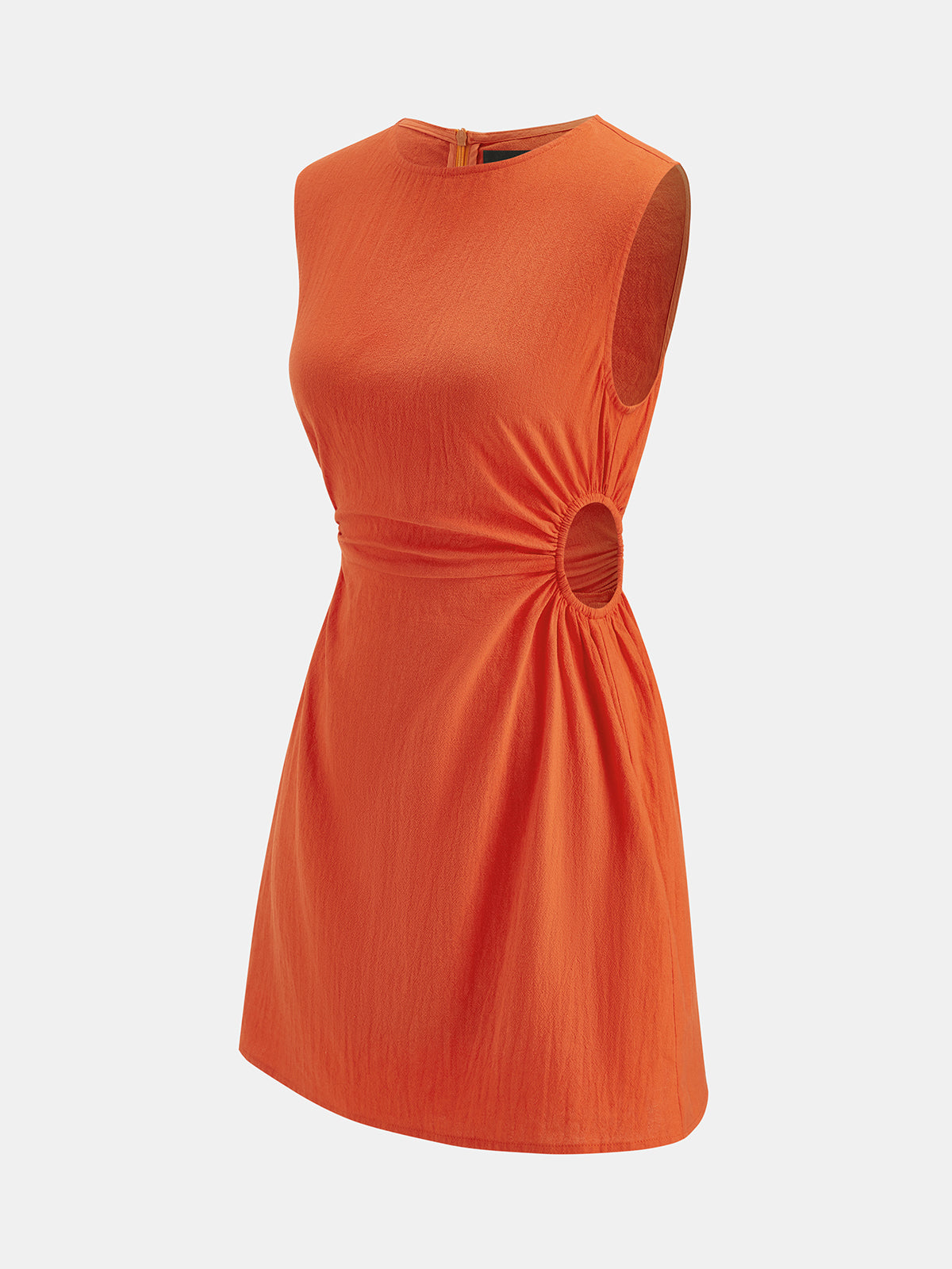 Side Cutout Ruched Sleeveless Cotton Mini Dress for Summer Casual Wear