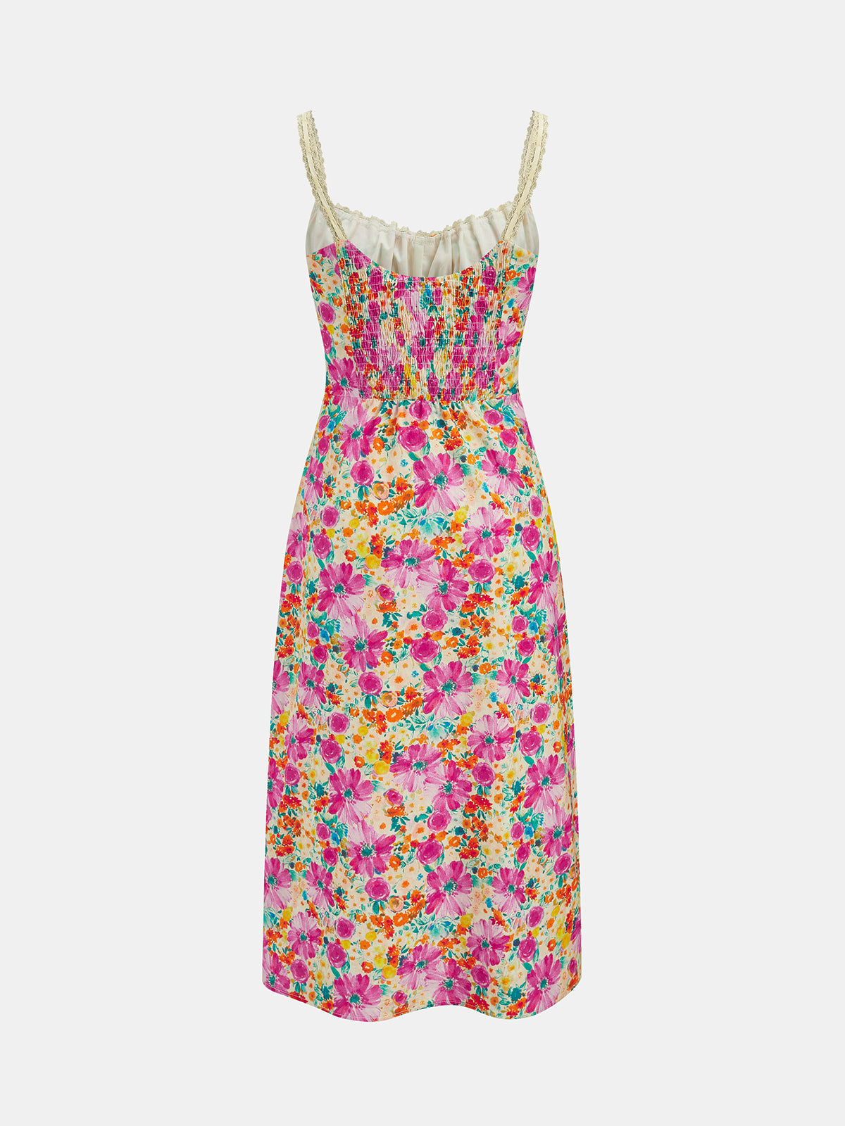 Lace Strap Tie Front Floral Midi Dress Women's Spring Fashion
