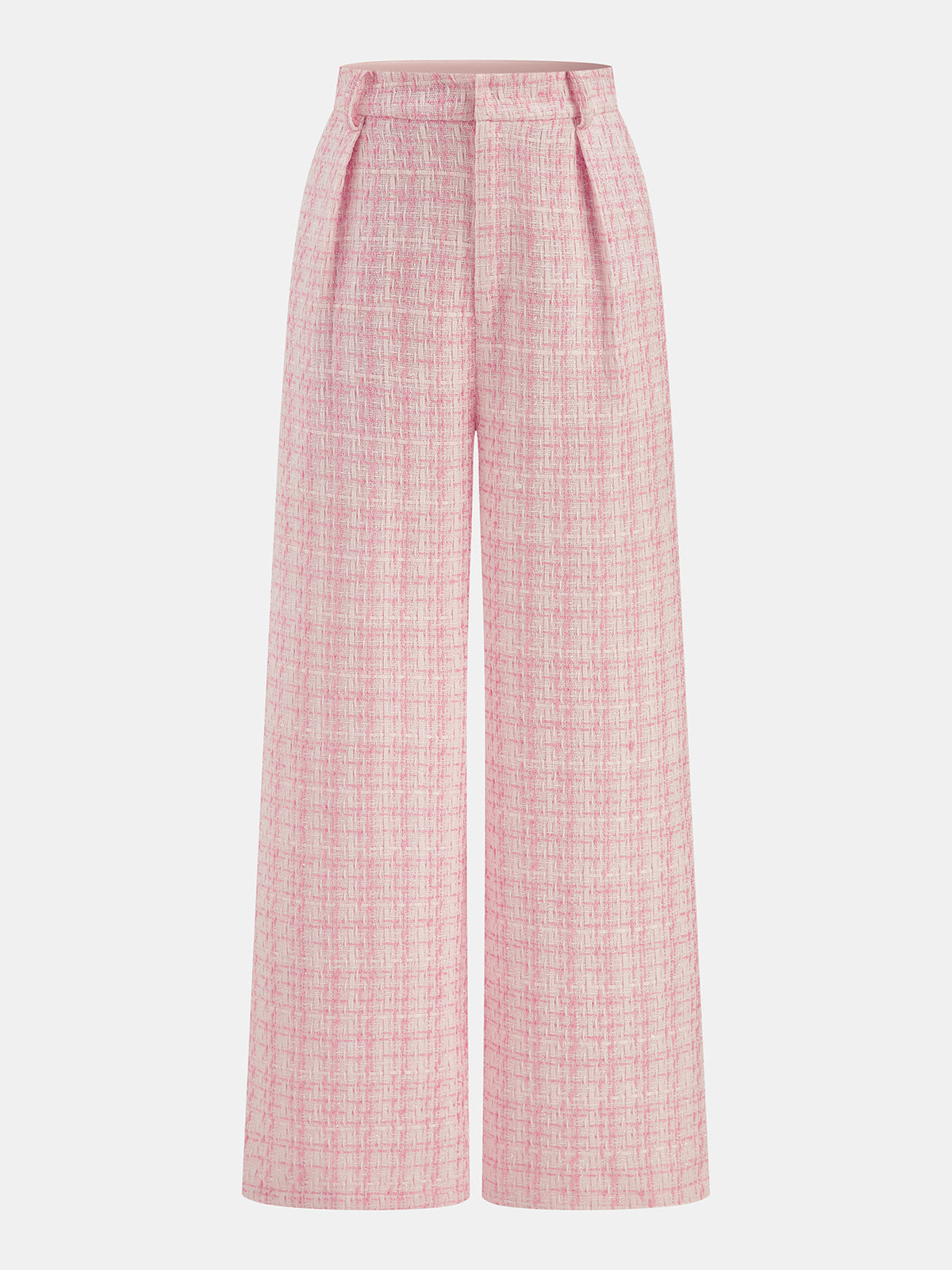 Textured Check Two Piece Pants Set with Belted Waist