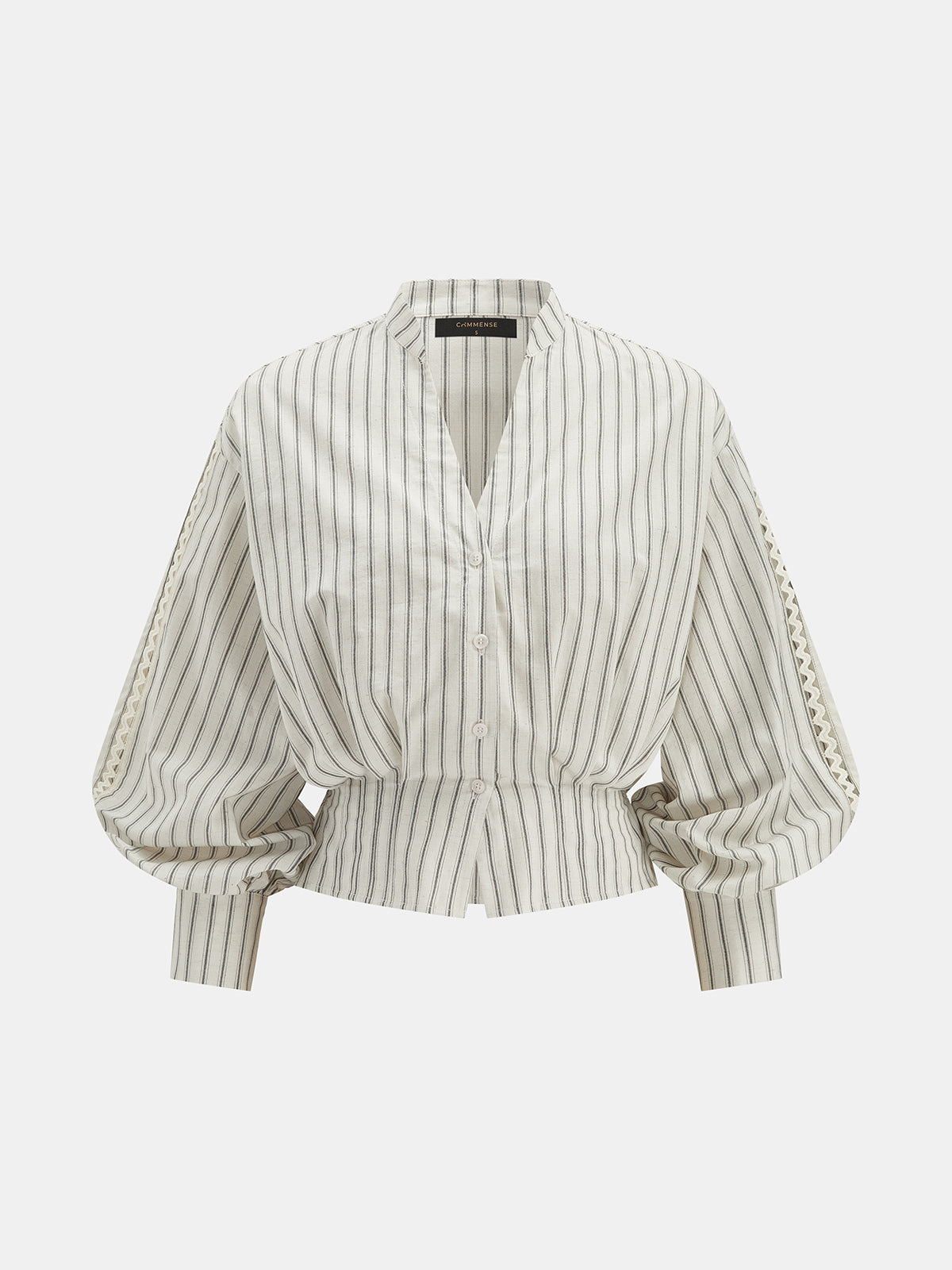 Striped Lace Panel Cotton Linen Blouse for Women Casual Summer Tops