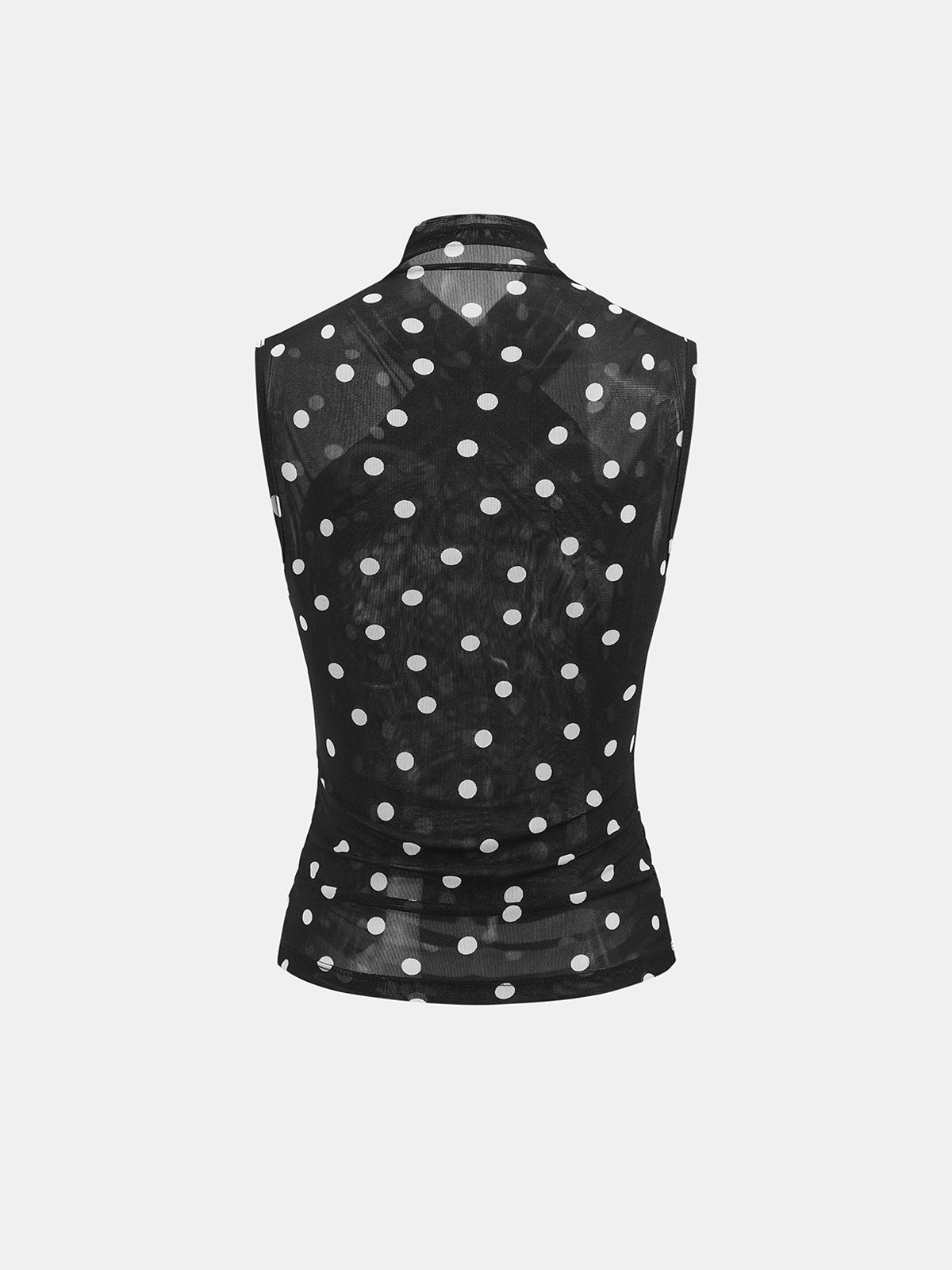 Polka Dot Ruched Sleeveless Mesh Top Women's Fashion Summer