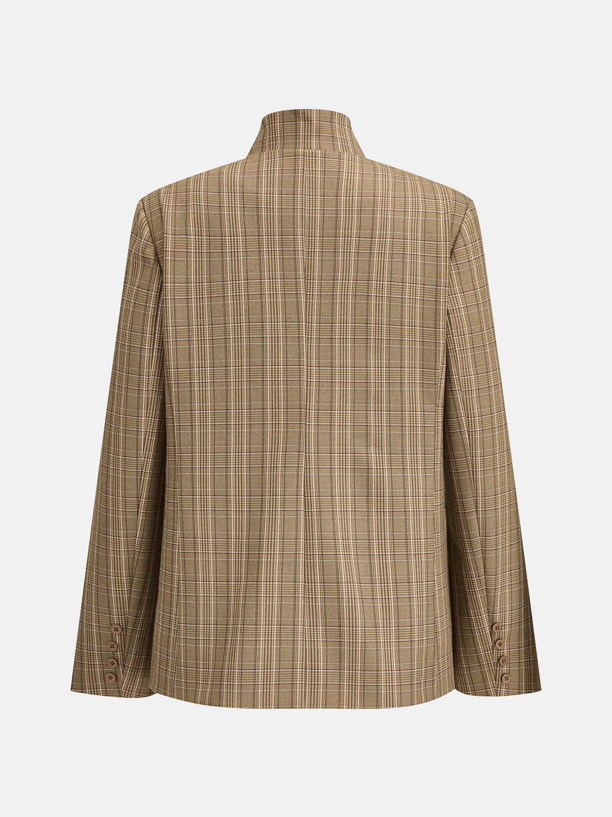 Stand Collar Asymmetric Plaid Blazer for Women Casual Workwear