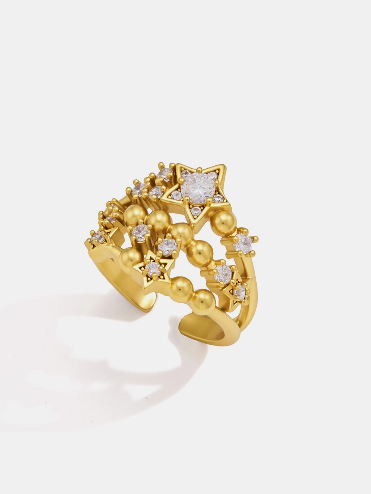Star Cubic Zirconia Open Ring Adjustable Silver Elegant Jewelry