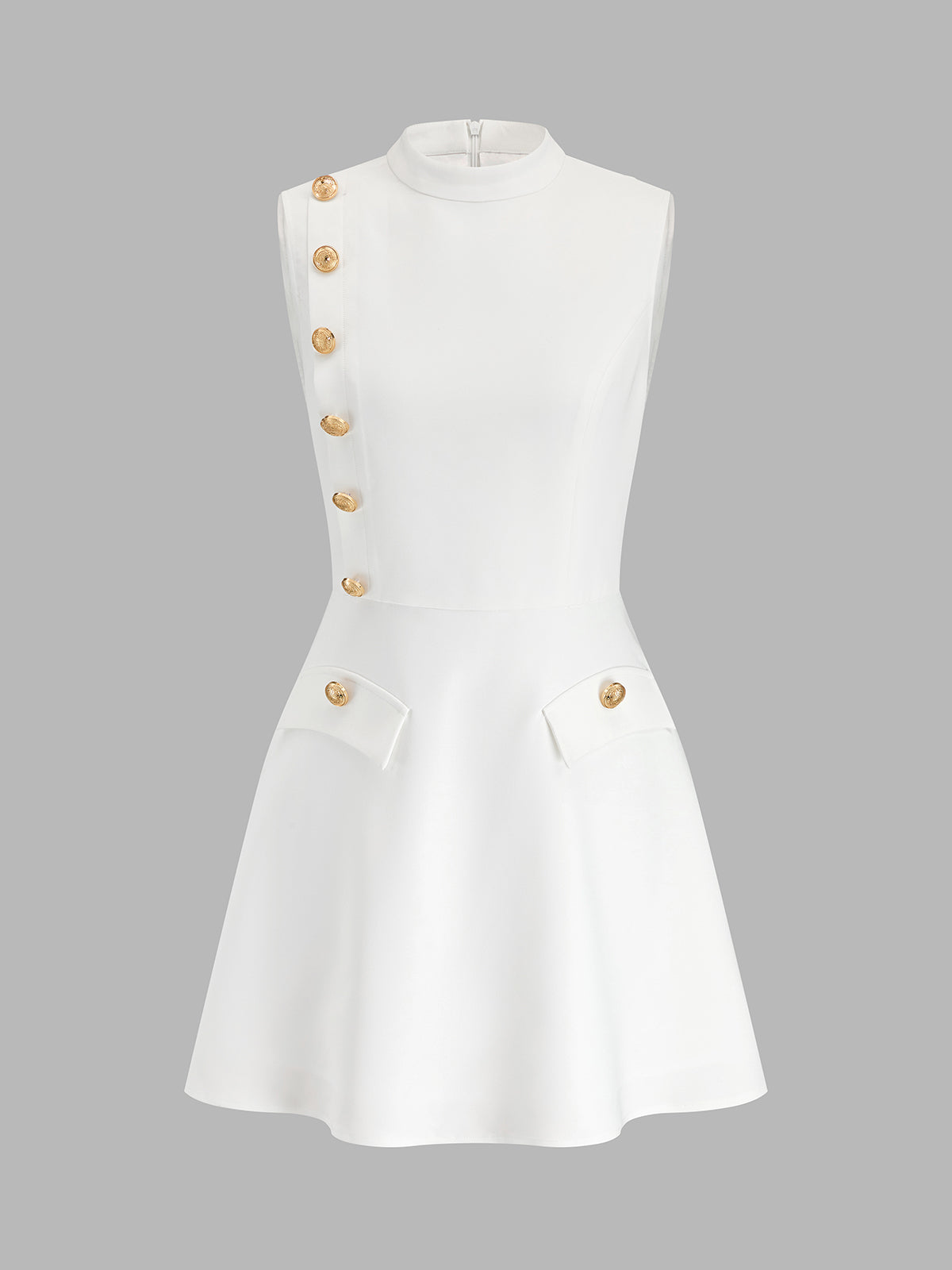 Metal Detail Sleeveless Flare Mini Dress for Women Summer Fashion