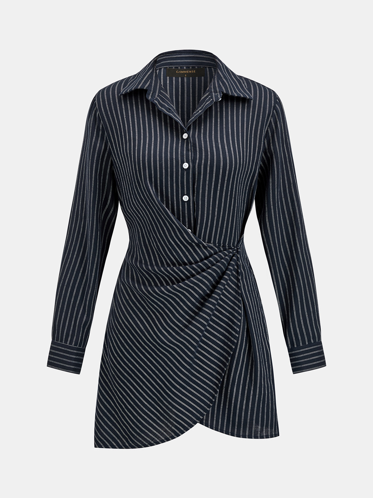 Twist Waist Striped Mini Shirt Dress with Belted Tie Closure