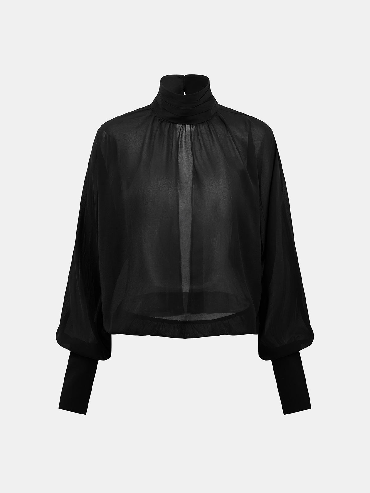 Sheer High Neck Mesh Top with Long Sleeves Fashion Style
